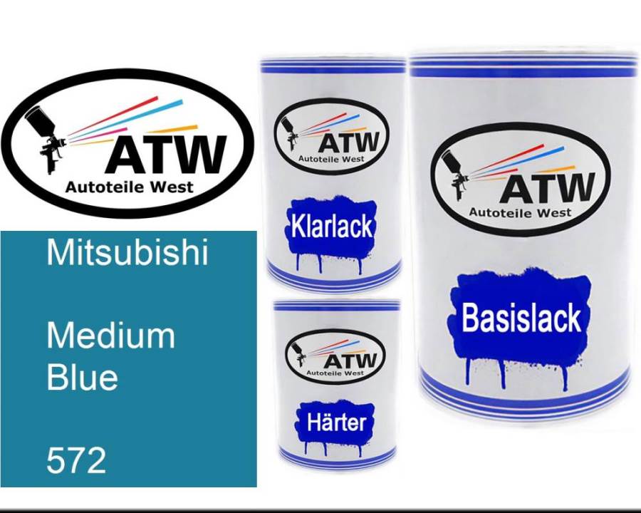 Mitsubishi, Medium Blue, 572: 500ml Lackdose + 500ml Klarlack + 250ml Härter - Set, von ATW Autoteile West.